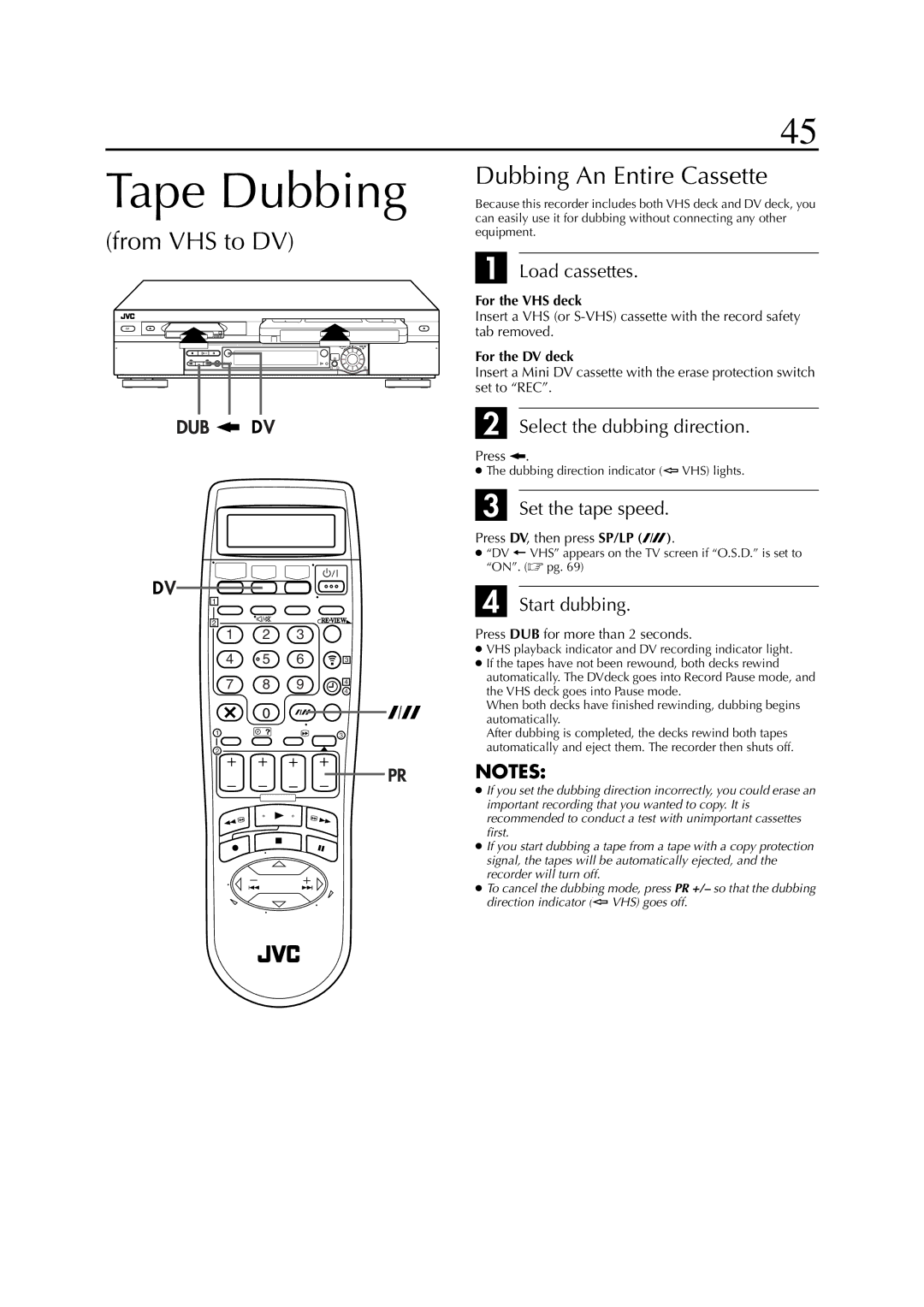 JVC LPT0678-001A specifications From VHS to DV Dubbing An Entire Cassette, Press DV, then press SP/LP p 