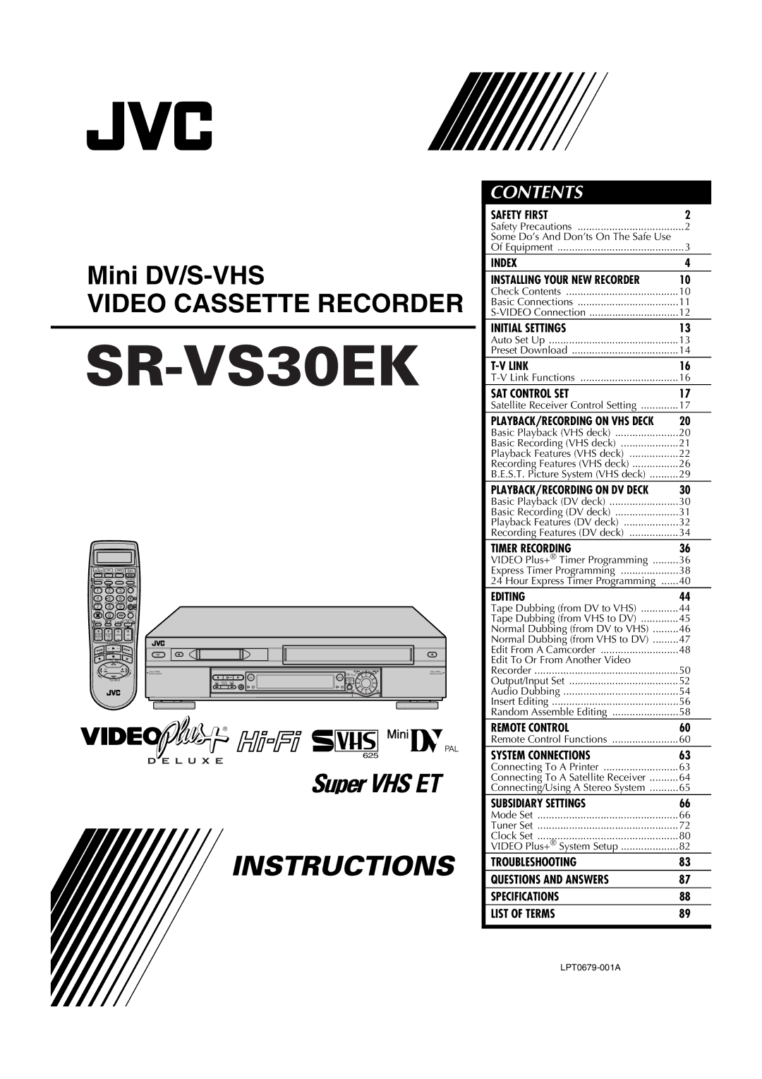 JVC LPT0679-001A specifications Video Cassette Recorder 