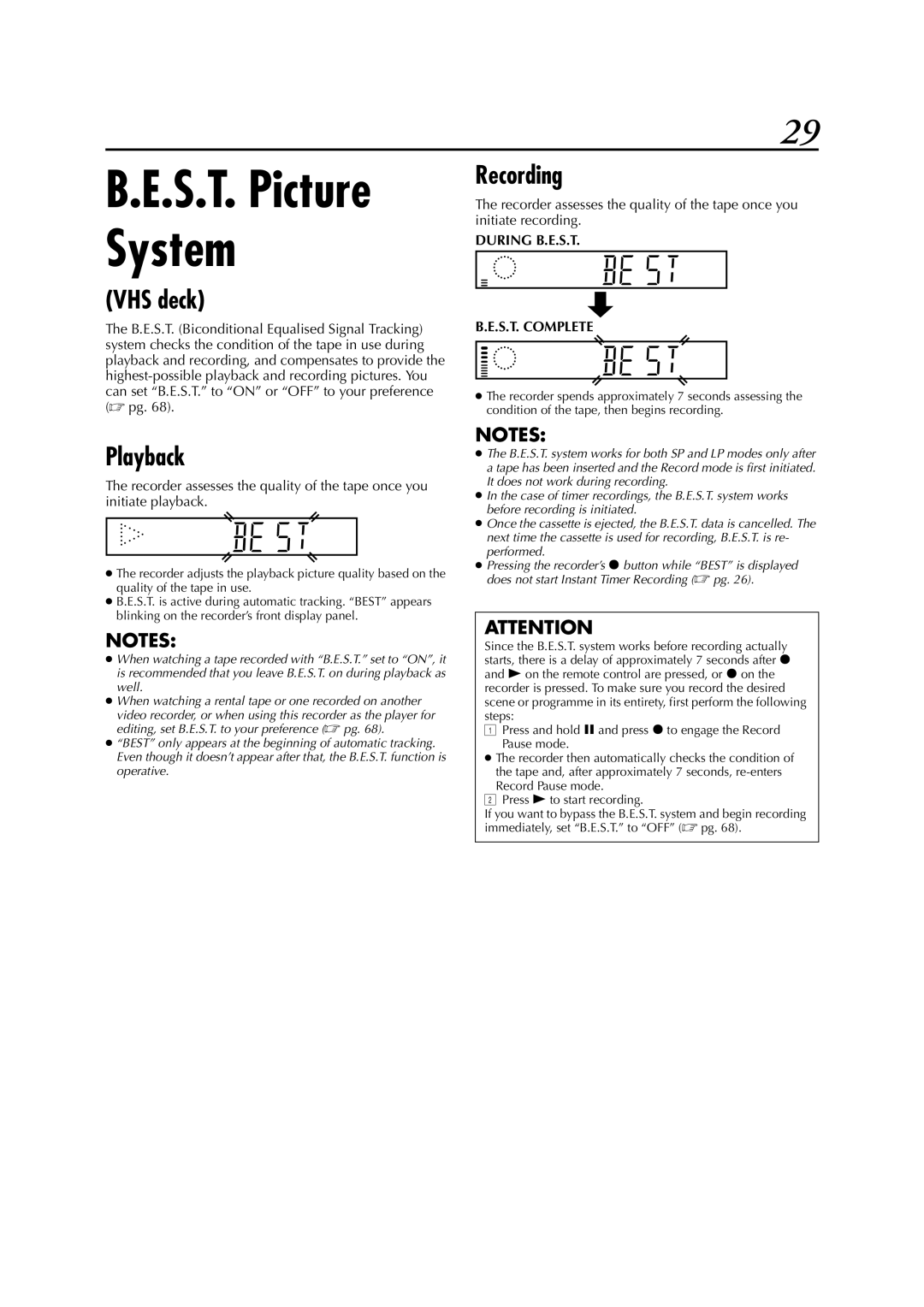 JVC LPT0679-001B specifications Playback, Recording 