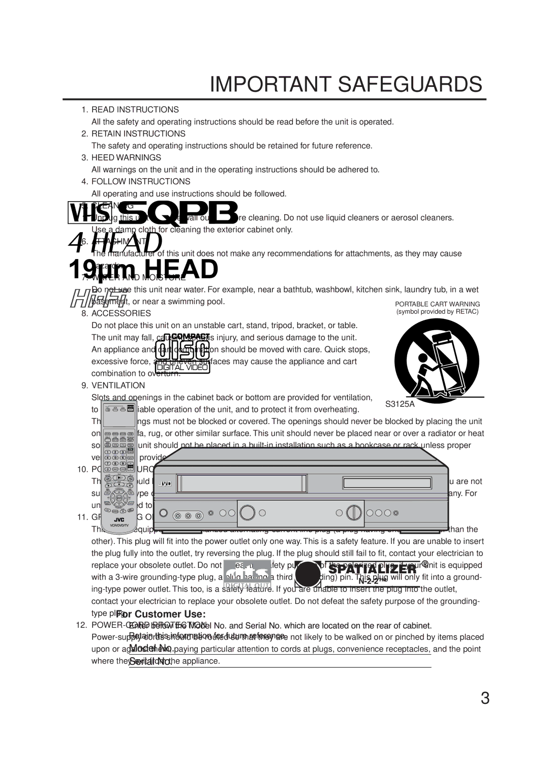 JVC 2B00401C manual Read Instructions, Retain Instructions, Heed Warnings, Follow Instructions, Cleaning, Attachments 