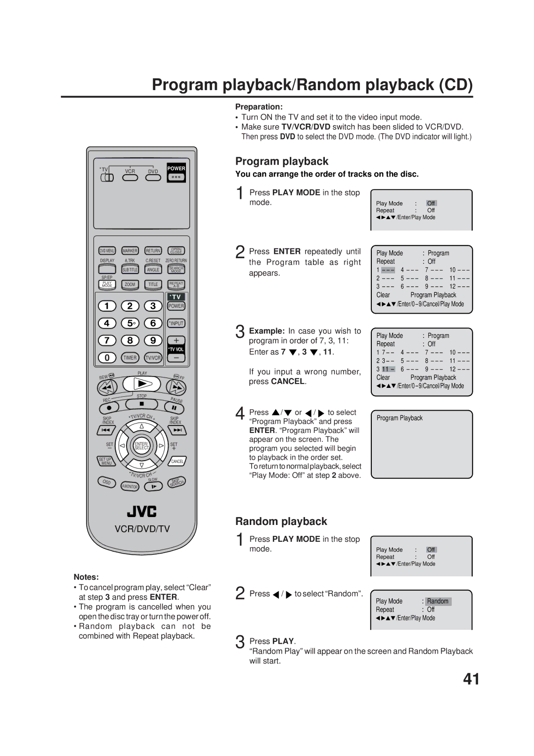 JVC 2B00401C, LPT0719-001A manual Program playback/Random playback CD, You can arrange the order of tracks on the disc 