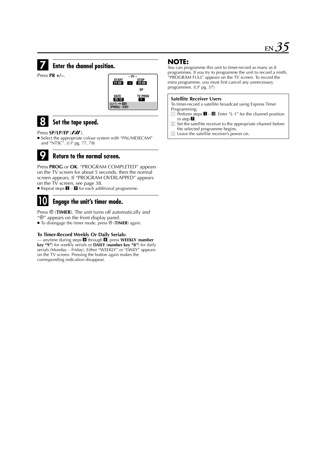 JVC HR-XVS20AA, LPT0762-001B manual Enter the channel position, Press PR +, To Timer-Record Weekly Or Daily Serials 