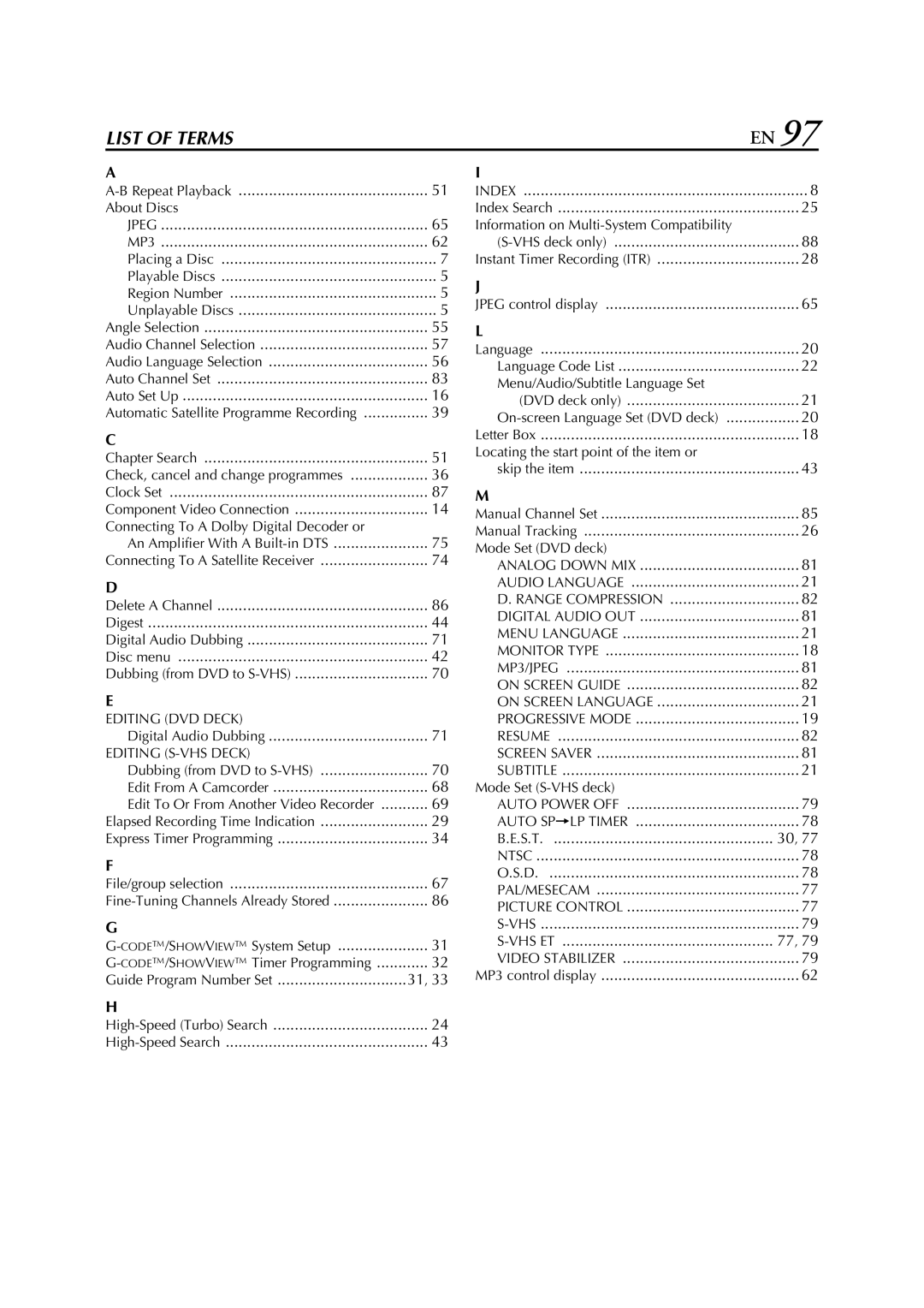 JVC HR-XVS20AA, LPT0762-001B Repeat Playback About Discs, Chapter Search, Edit From a Camcorder, Mode Set S-VHS deck, S.T 