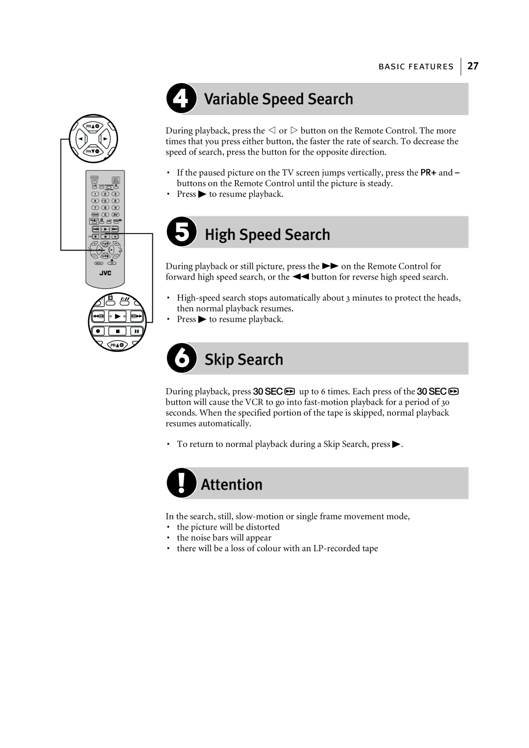 JVC LPT0816-001A manual Variable Speed Search, High Speed Search, Skip Search 