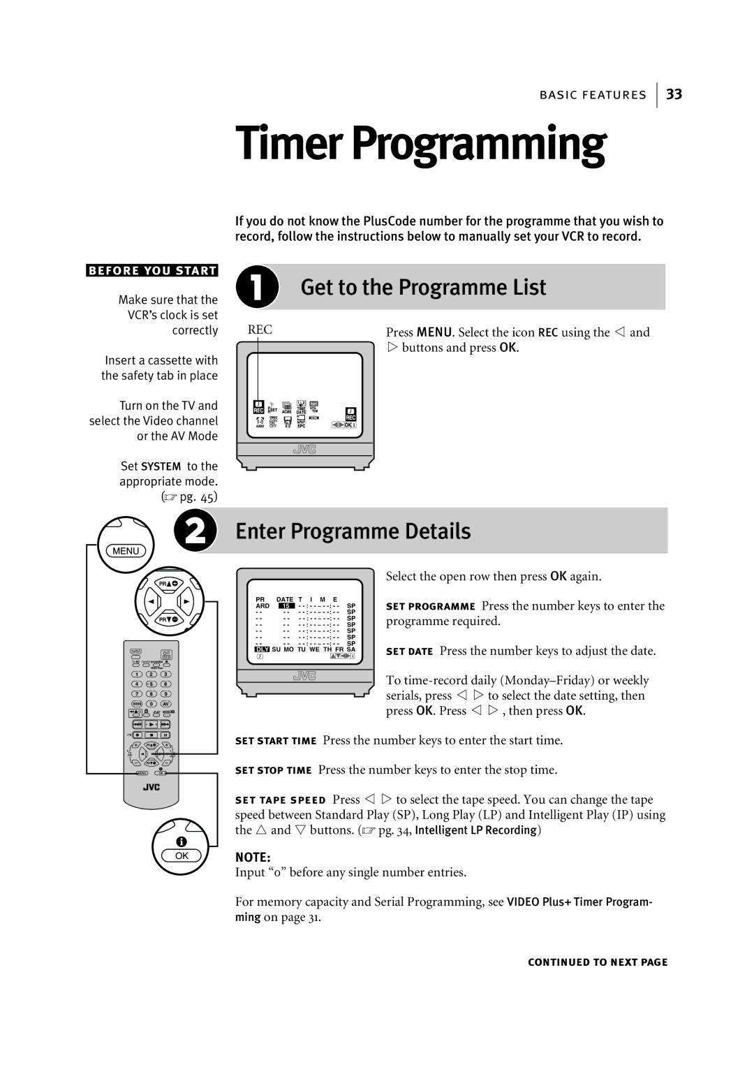 JVC LPT0816-001A manual Get to the Programme List, Enter Programme Details 