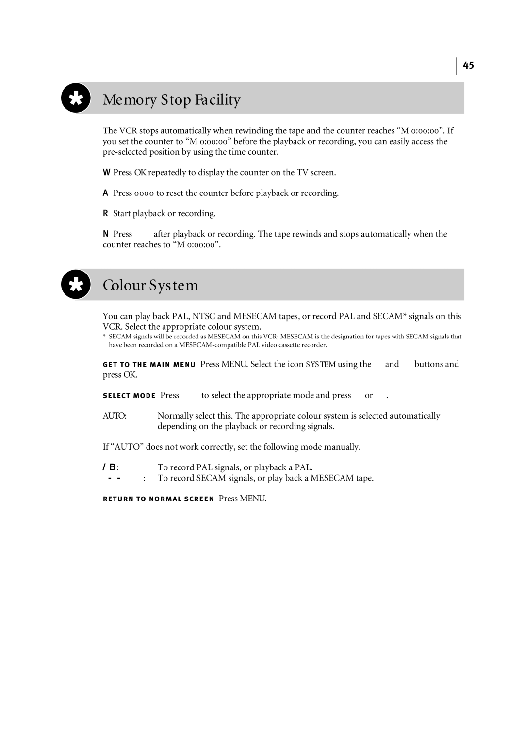 JVC LPT0816-001A manual Memory Stop Facility, Colour System 