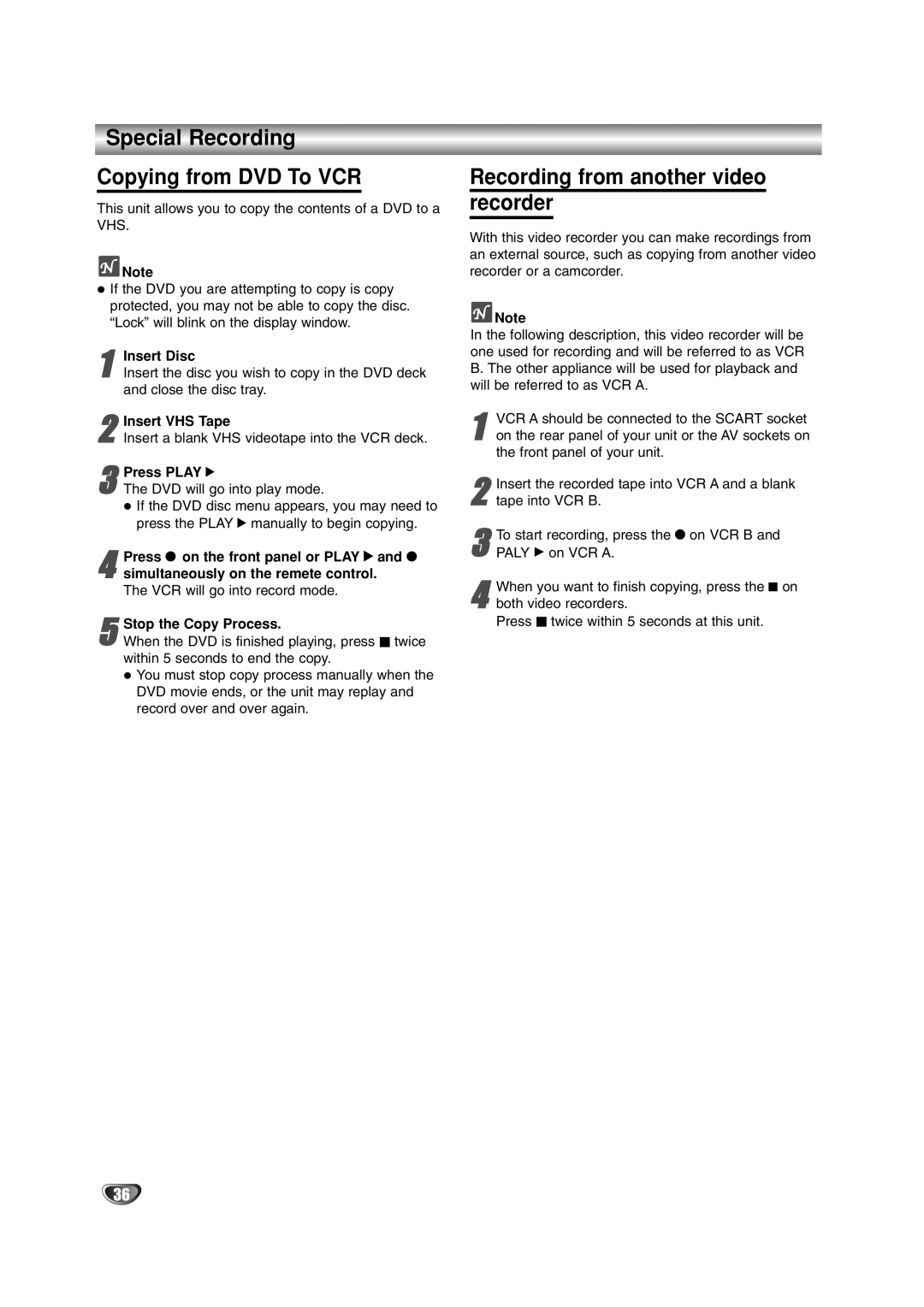 JVC LPT0822-001A Special Recording Copying from DVD To VCR, Recording from another video recorder, Stop the Copy Process 