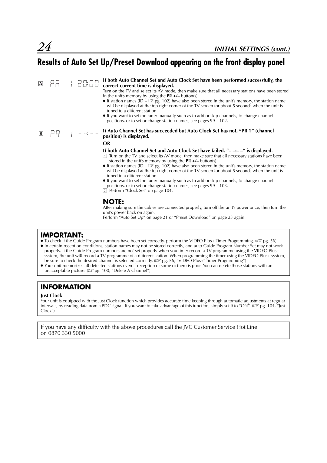 JVC LPT0827-001B, DR-M1SLB manual Information, Just Clock 