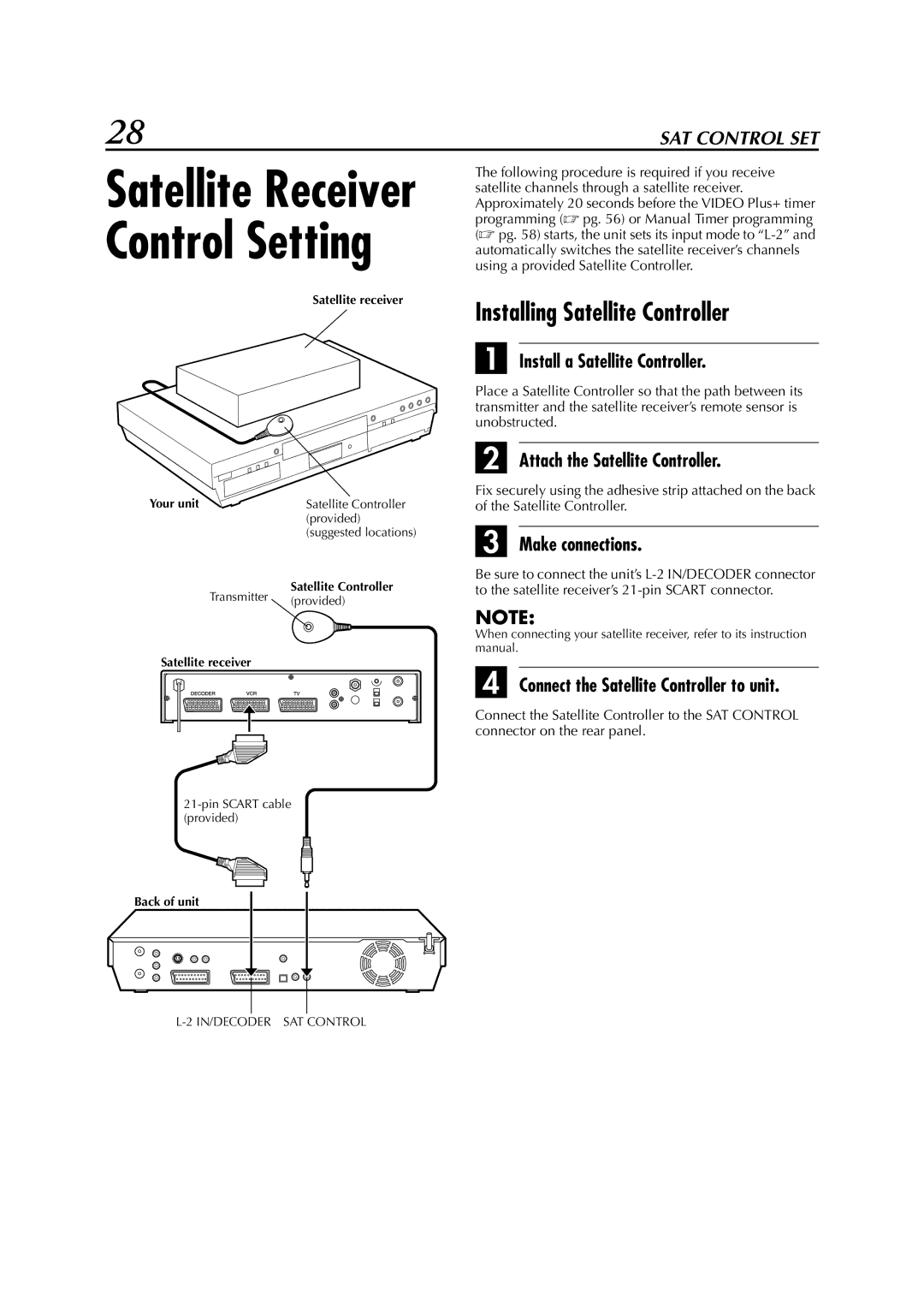 JVC LPT0827-001B manual Installing Satellite Controller, Install a Satellite Controller, Attach the Satellite Controller 