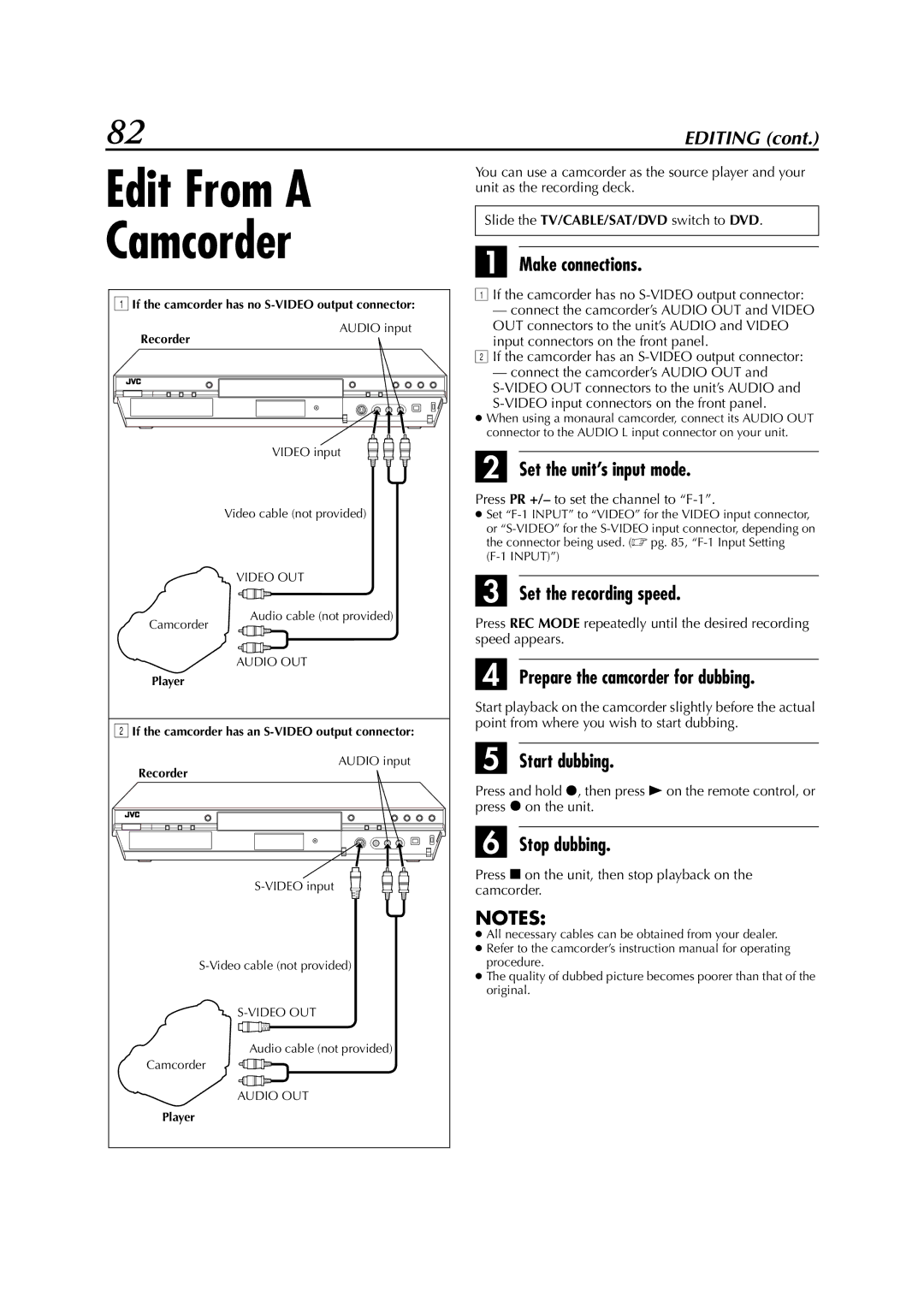 JVC LPT0827-001B, DR-M1SLB manual Set the unit’s input mode 