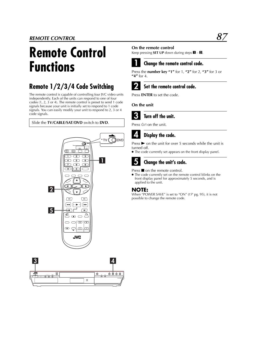 JVC DR-M1SLB, LPT0827-001B manual Remote 1/2/3/4 Code Switching 