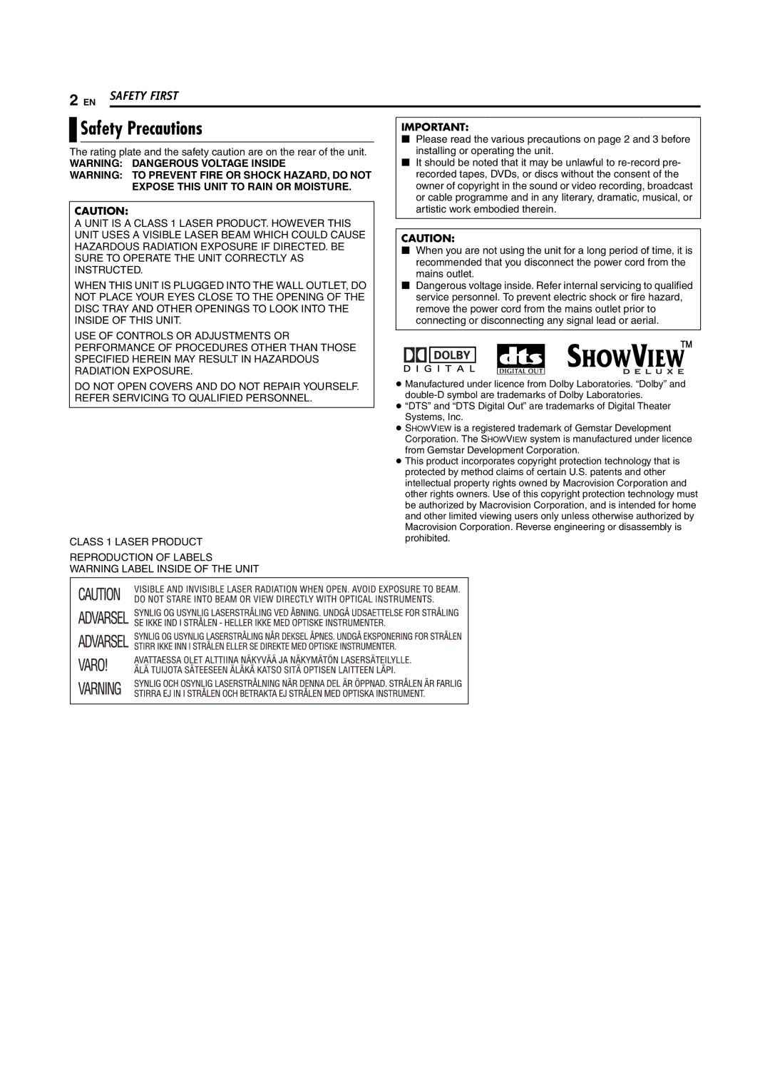 JVC LPT0923-001A manual Safety Precautions, Mains outlet 