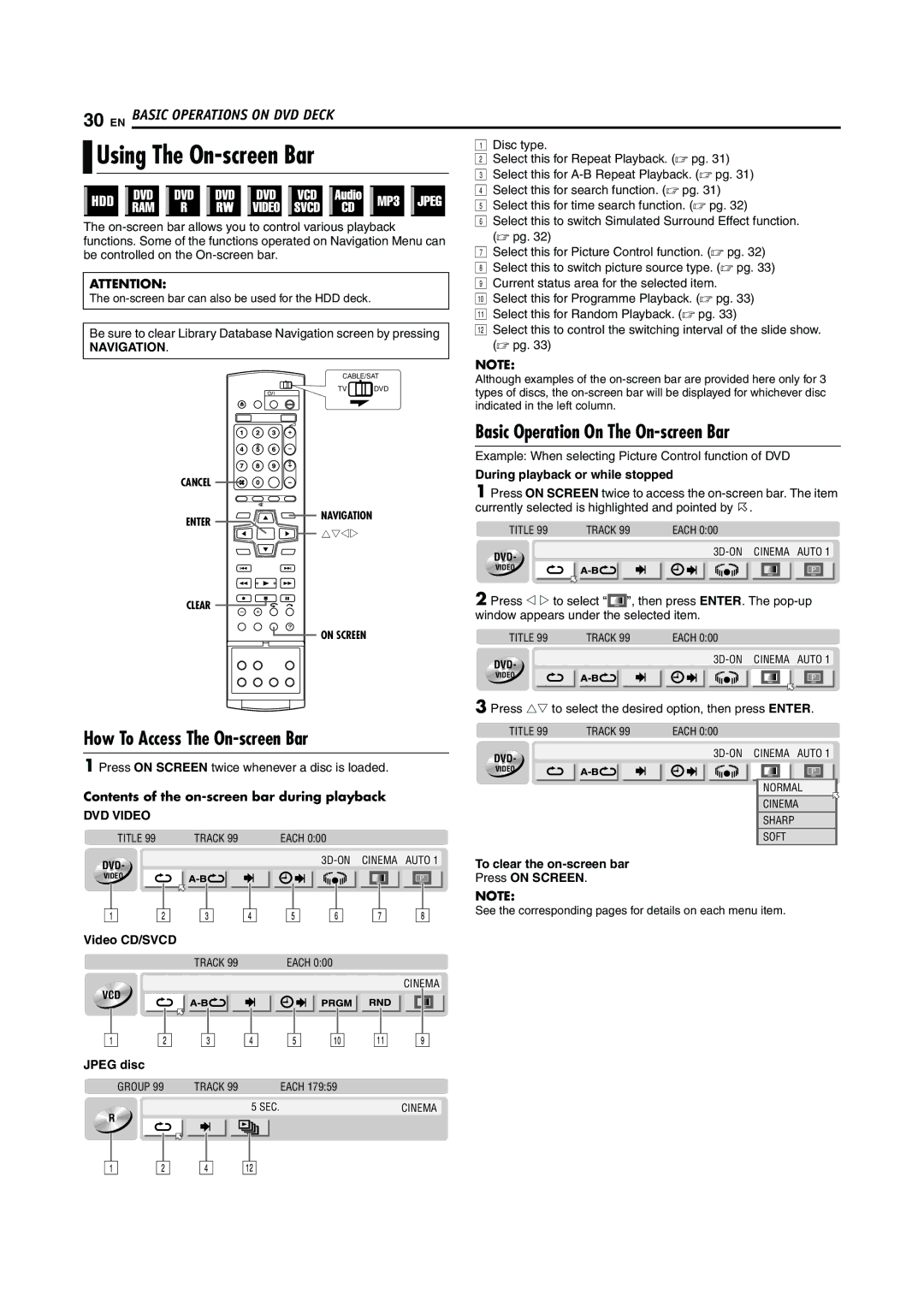 JVC LPT0923-001A manual Using The On-screen Bar, Basic Operation On The On-screen Bar, How To Access The On-screen Bar 