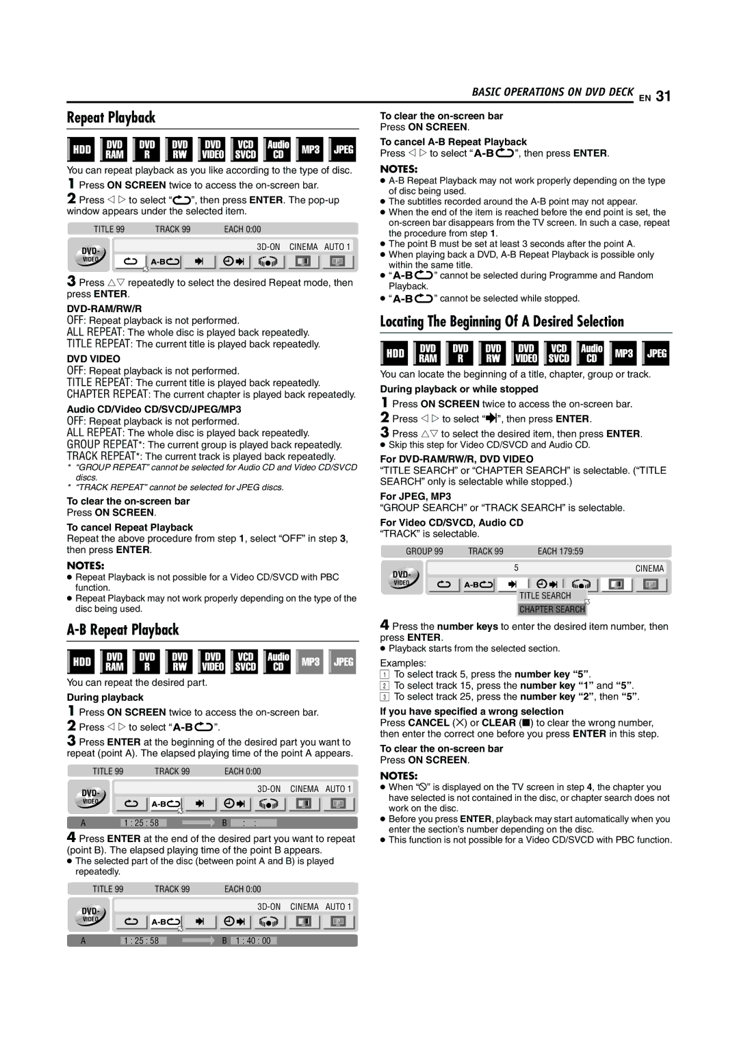 JVC LPT0923-001A manual Repeat Playback 