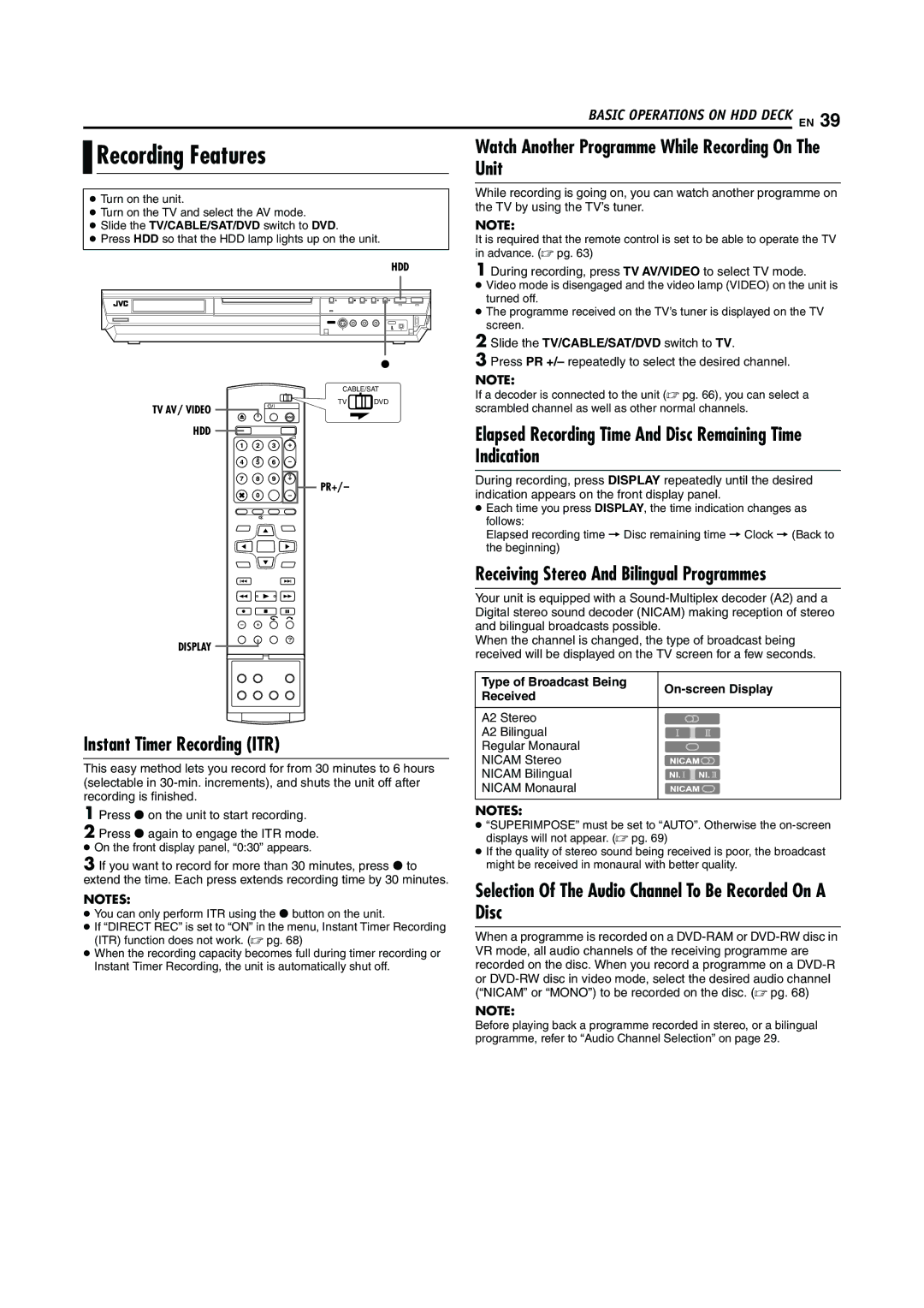 JVC LPT0923-001A manual Receiving Stereo And Bilingual Programmes 