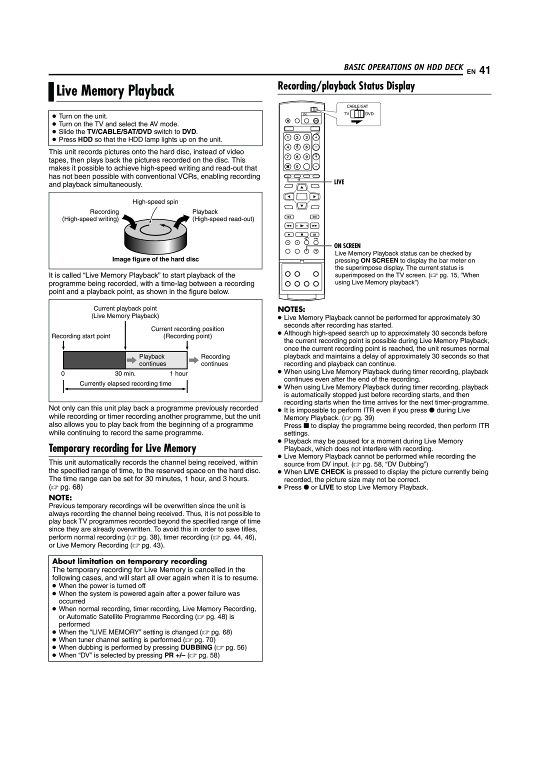 JVC LPT0923-001A manual Live Memory Playback, Temporary recording for Live Memory, Recording/playback Status Display 