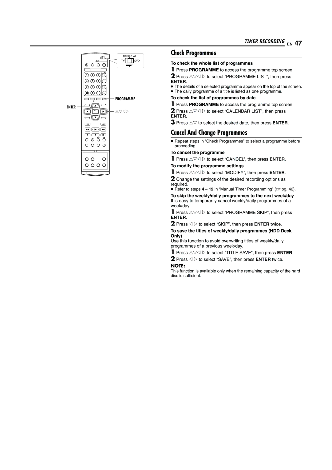 JVC LPT0923-001A manual Check Programmes, Cancel And Change Programmes 