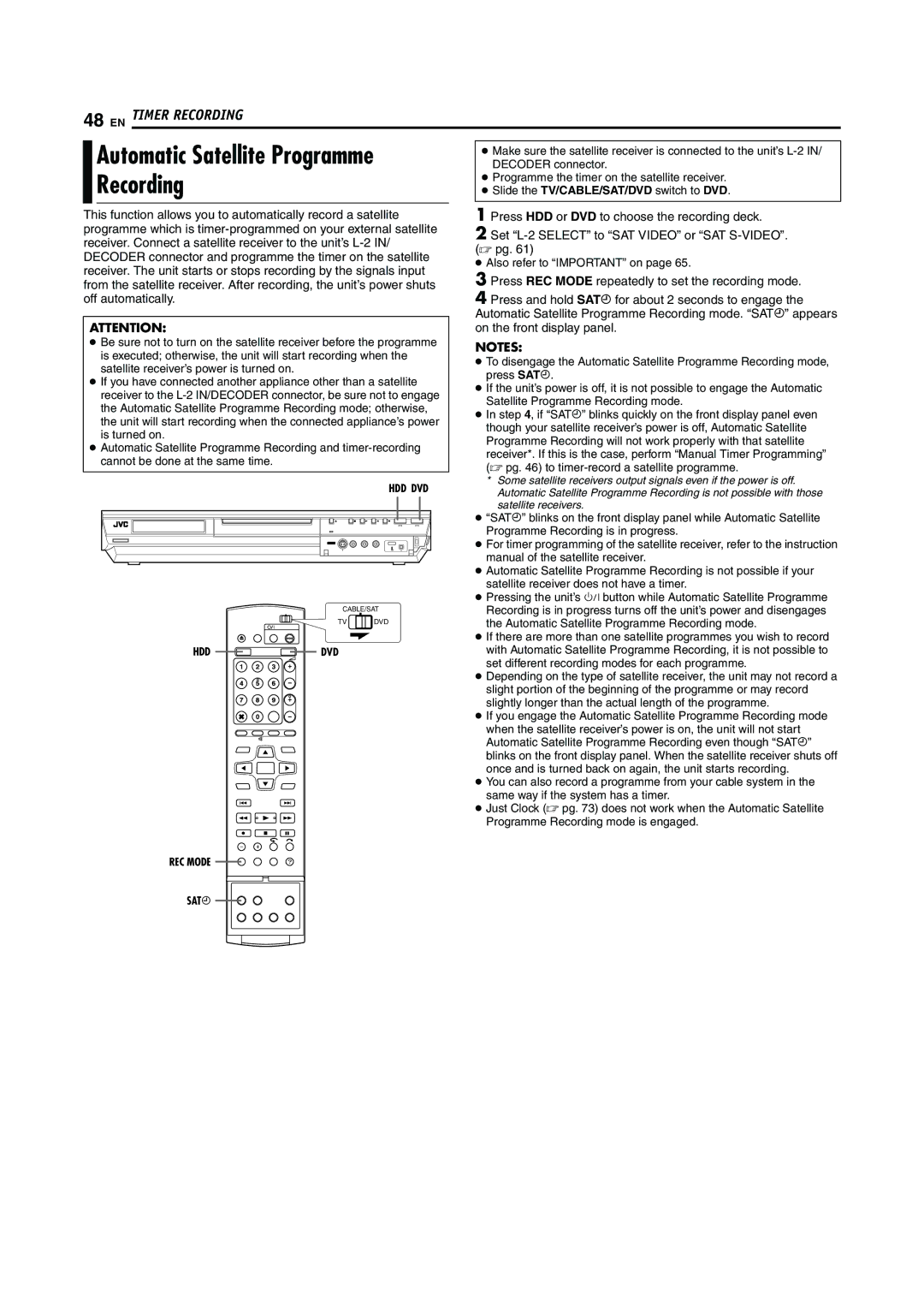 JVC LPT0923-001A manual Recording, Press HDD or DVD to choose the recording deck 