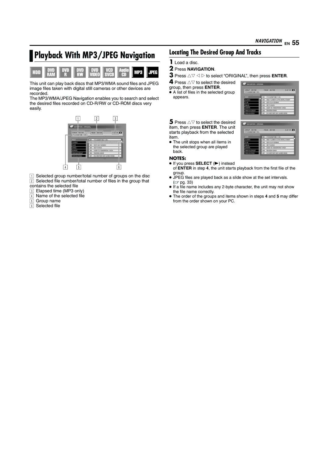 JVC LPT0923-001A manual Locating The Desired Group And Tracks, Press Navigation, Recorded 