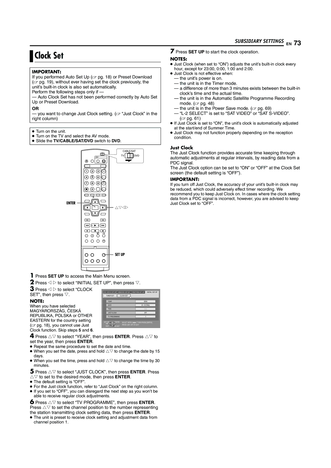 JVC LPT0923-001A manual Clock Set, Just Clock 