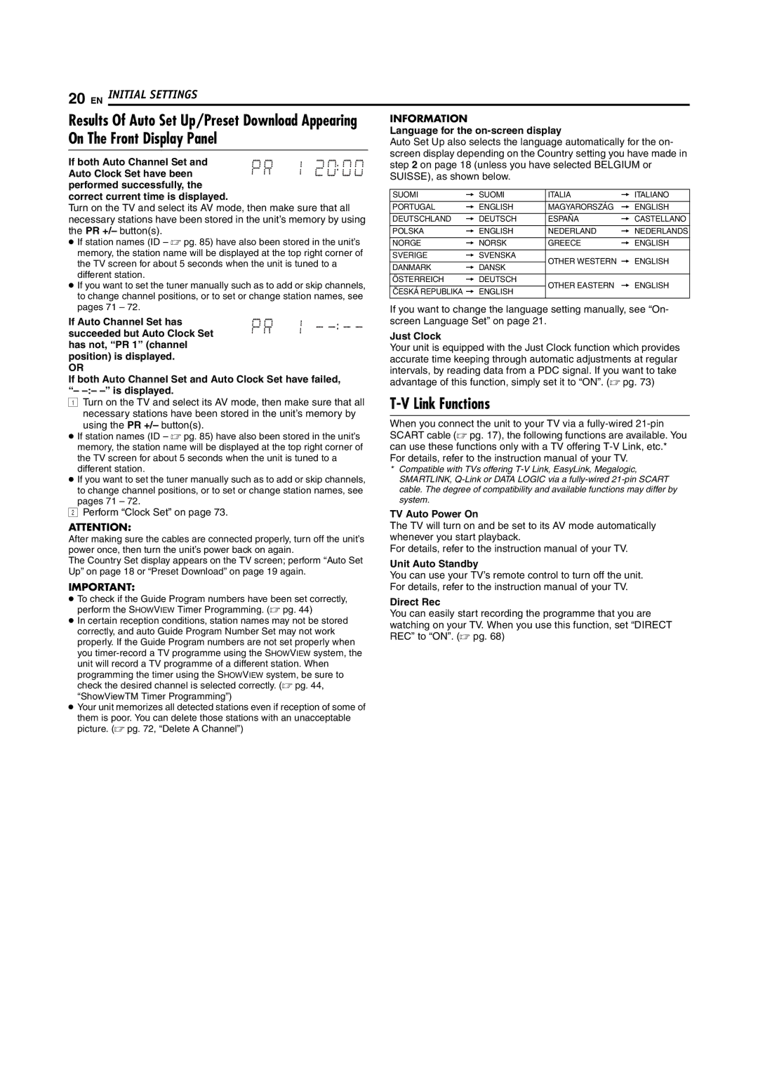 JVC LPT0923-001B manual On The Front Display Panel, Link Functions 