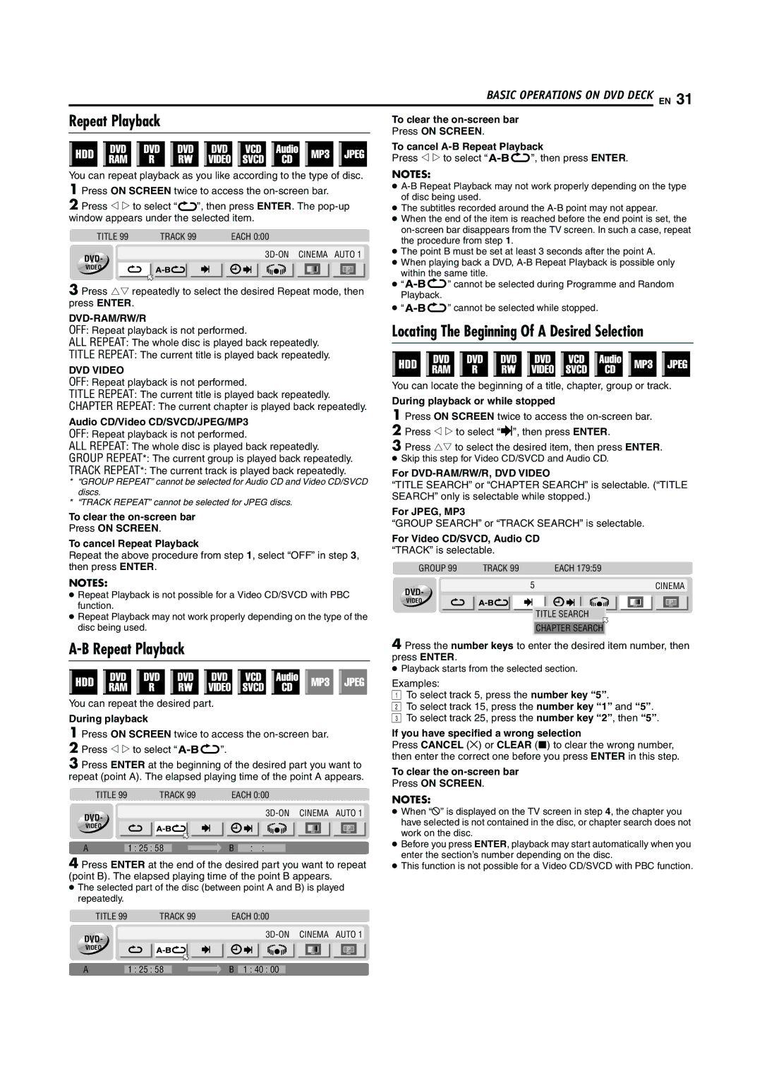 JVC LPT0923-001B manual Repeat Playback 