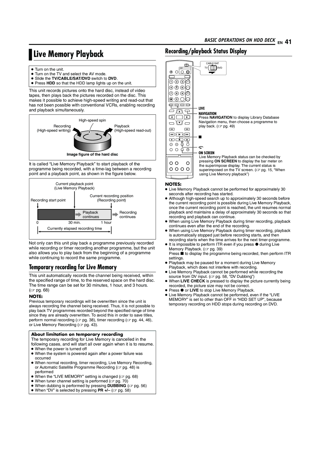 JVC LPT0923-001B manual Live Memory Playback, Temporary recording for Live Memory, Recording/playback Status Display 