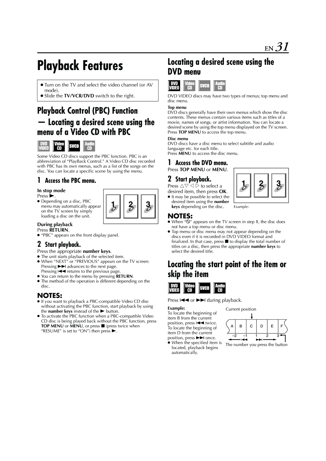 JVC 0504CSH-ID-VT manual Locating a desired scene using the DVD menu, Locating the start point of the item or skip the item 