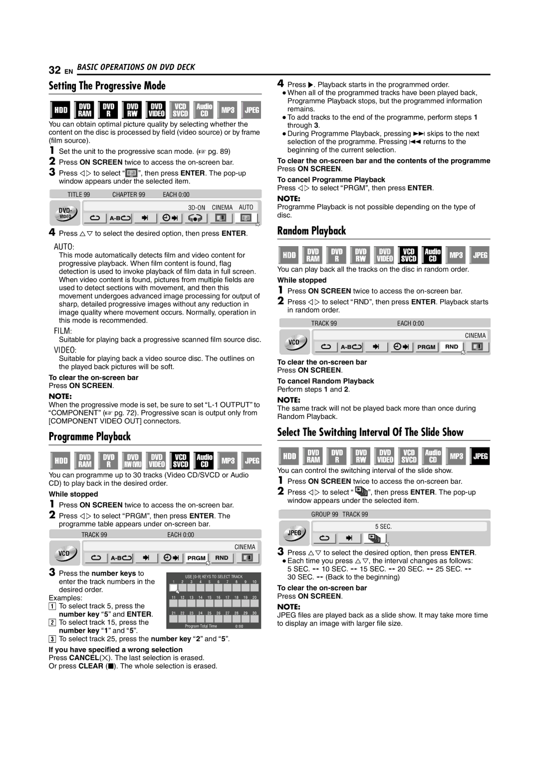 JVC LPT0976-001B, 1204MNH-SW-VE manual Setting The Progressive Mode, Random Playback, Programme Playback 