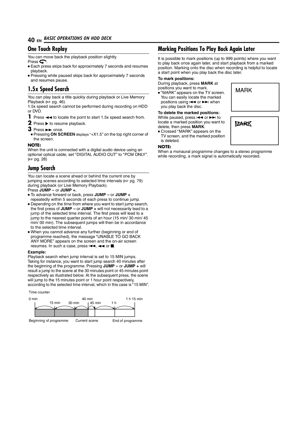 JVC LPT0976-001B, 1204MNH-SW-VE manual 5x Speed Search, Marking Positions To Play Back Again Later 