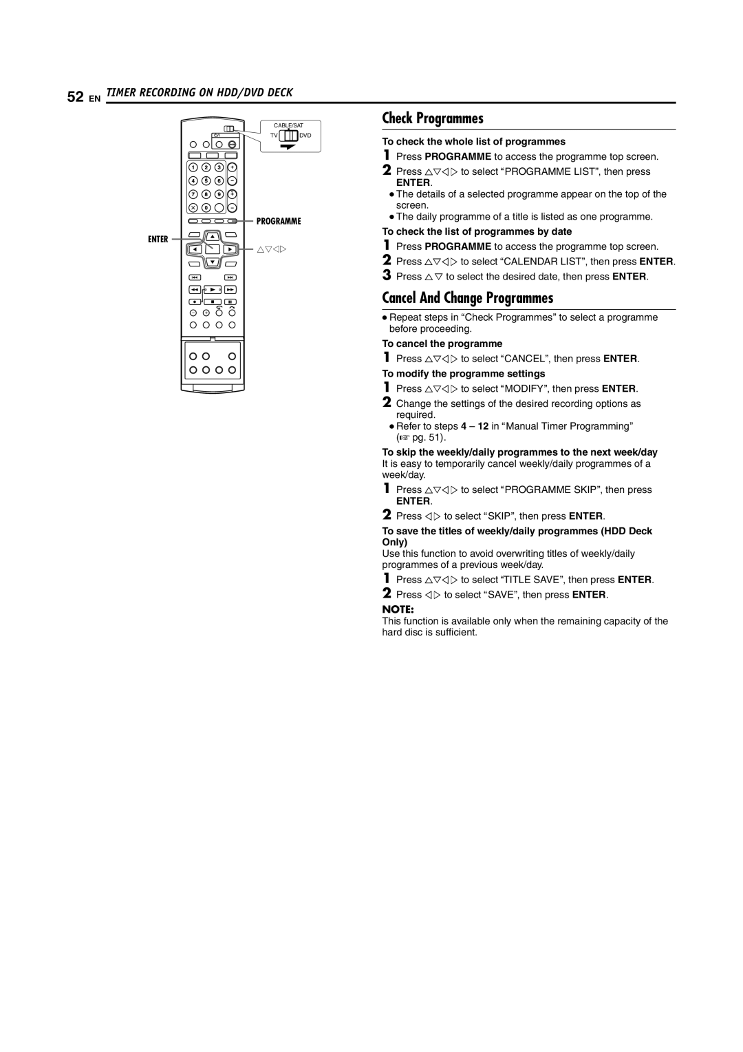 JVC LPT0976-001B, 1204MNH-SW-VE manual Check Programmes, Cancel And Change Programmes 