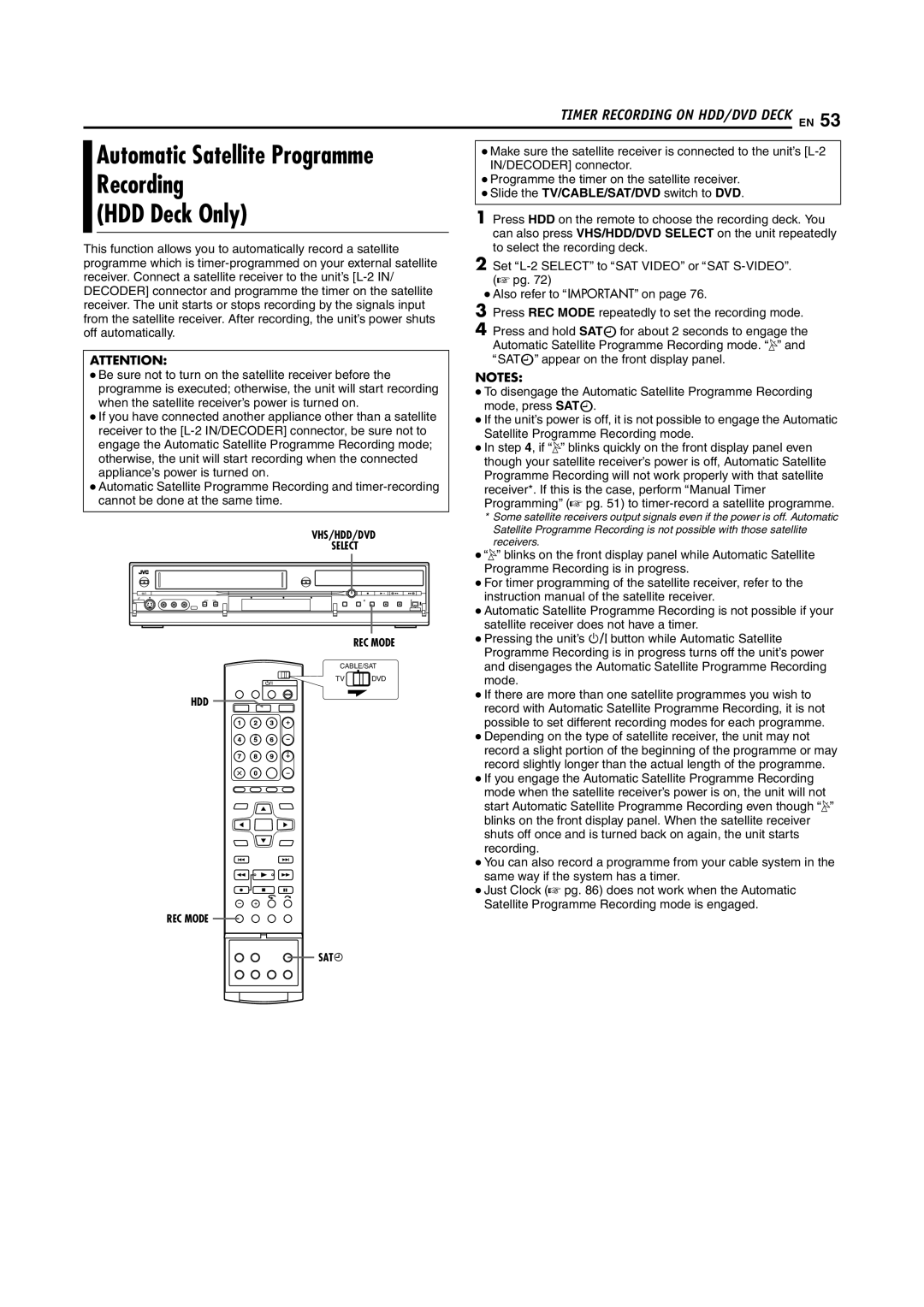 JVC 1204MNH-SW-VE, LPT0976-001B manual Recording, HDD Deck Only 