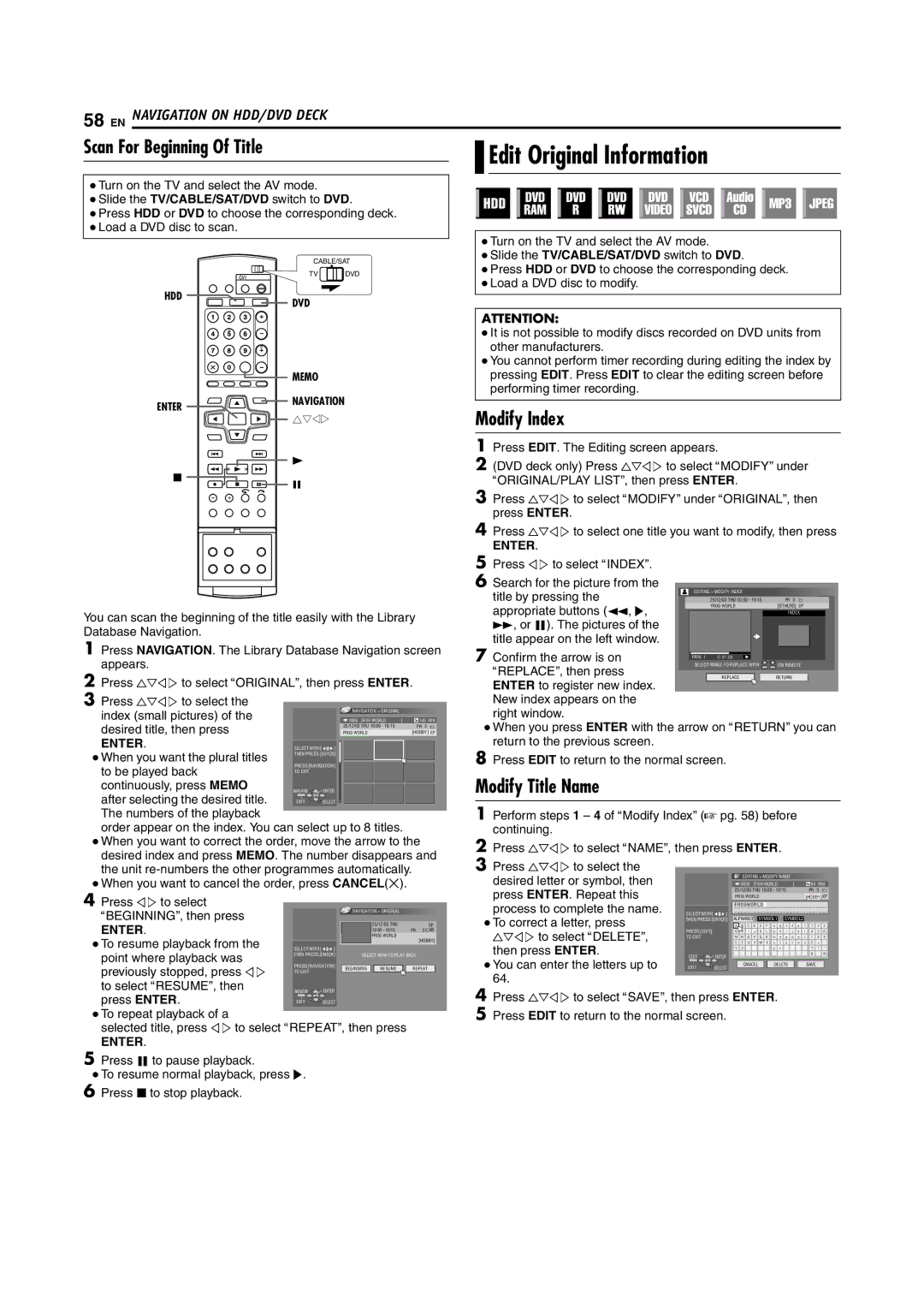 JVC LPT0976-001B, 1204MNH-SW-VE Scan For Beginning Of Title Edit Original Information, Modify Index, Modify Title Name 