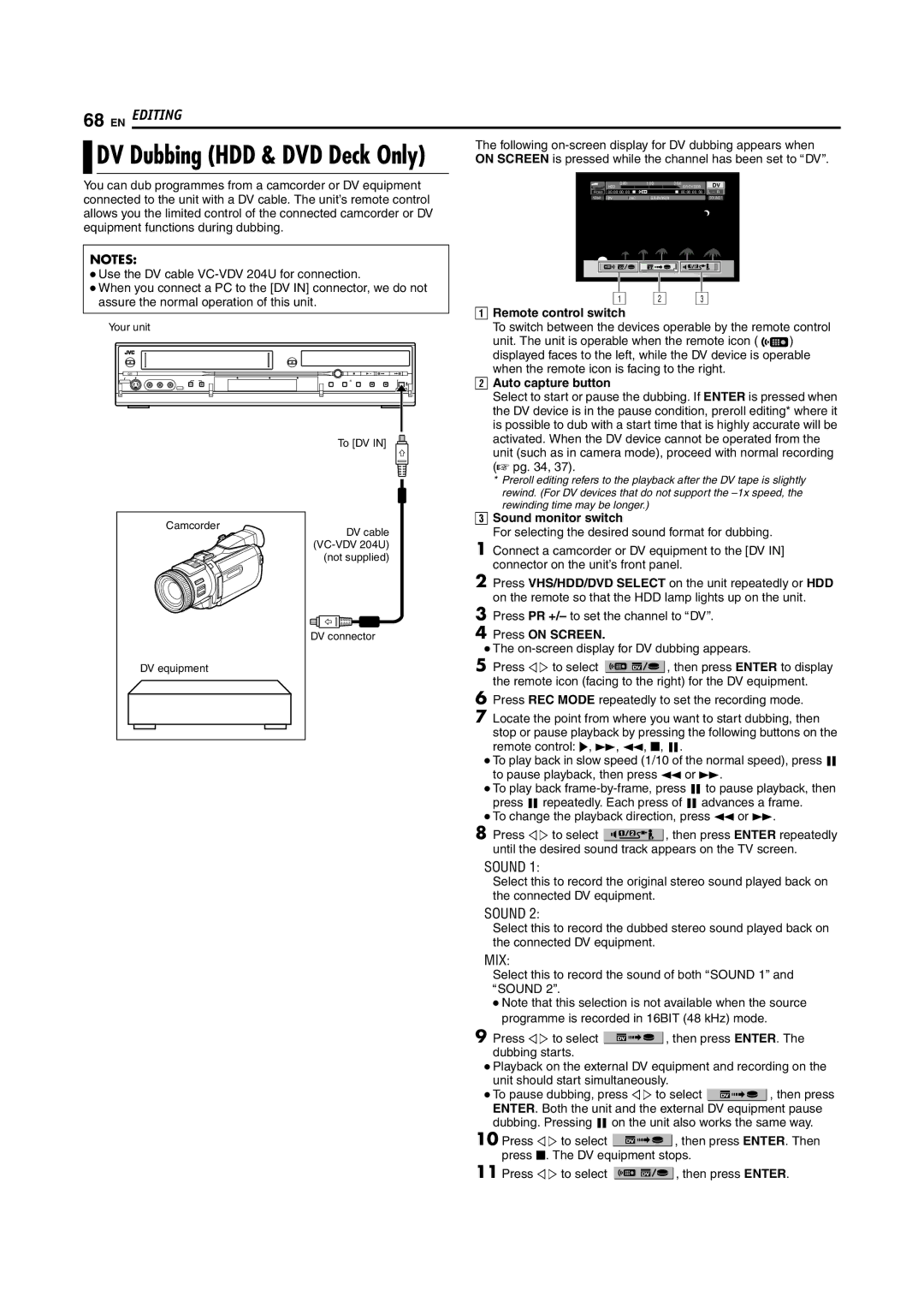 JVC LPT0976-001B, 1204MNH-SW-VE manual Remote control switch, Auto capture button, Sound monitor switch 