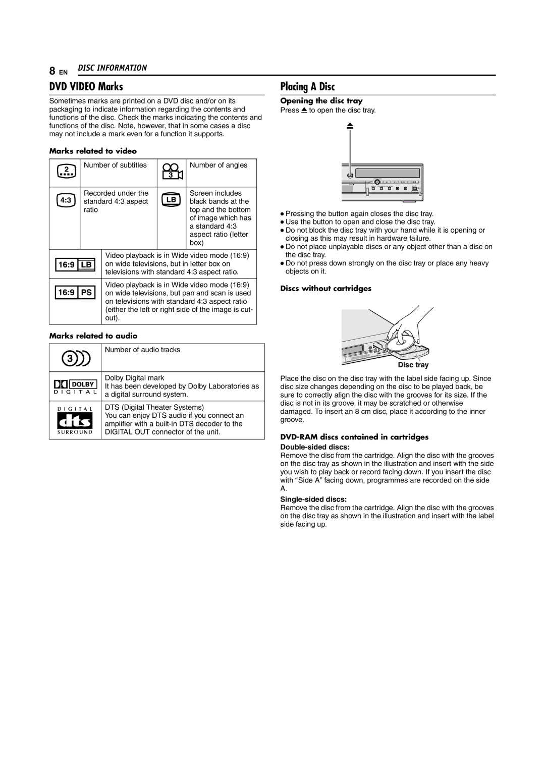 JVC LPT0976-001B, 1204MNH-SW-VE manual DVD Video Marks 