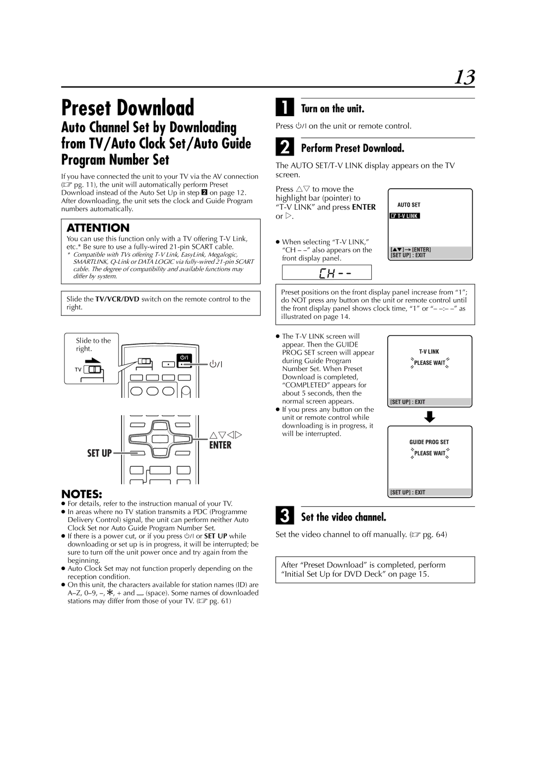 JVC LPT0991-001A Perform Preset Download, Set the video channel to off manually.  pg 