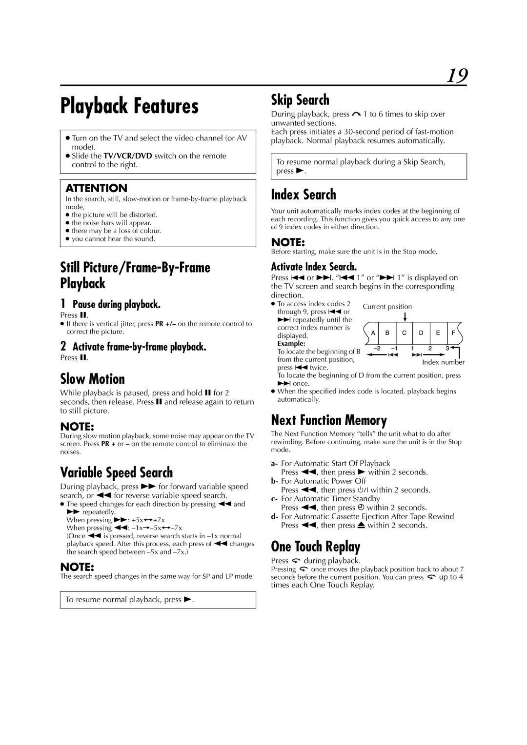 JVC LPT0991-001A manual Playback Features 