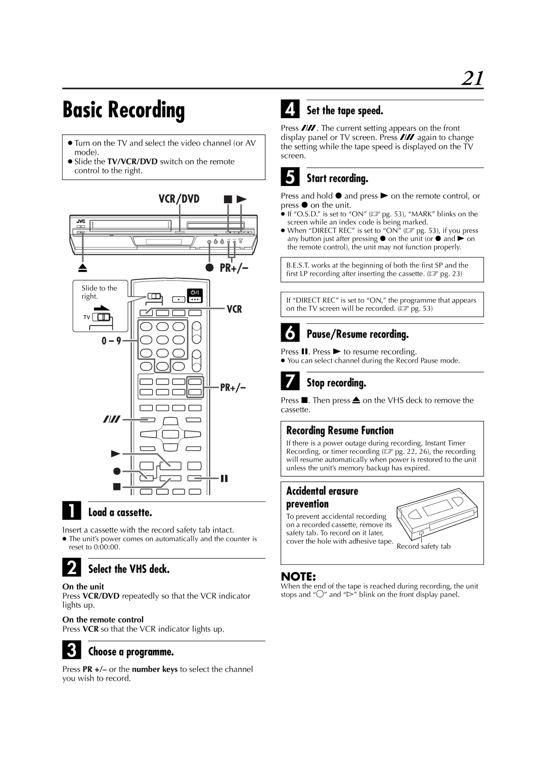 JVC LPT0991-001A manual Basic Recording 