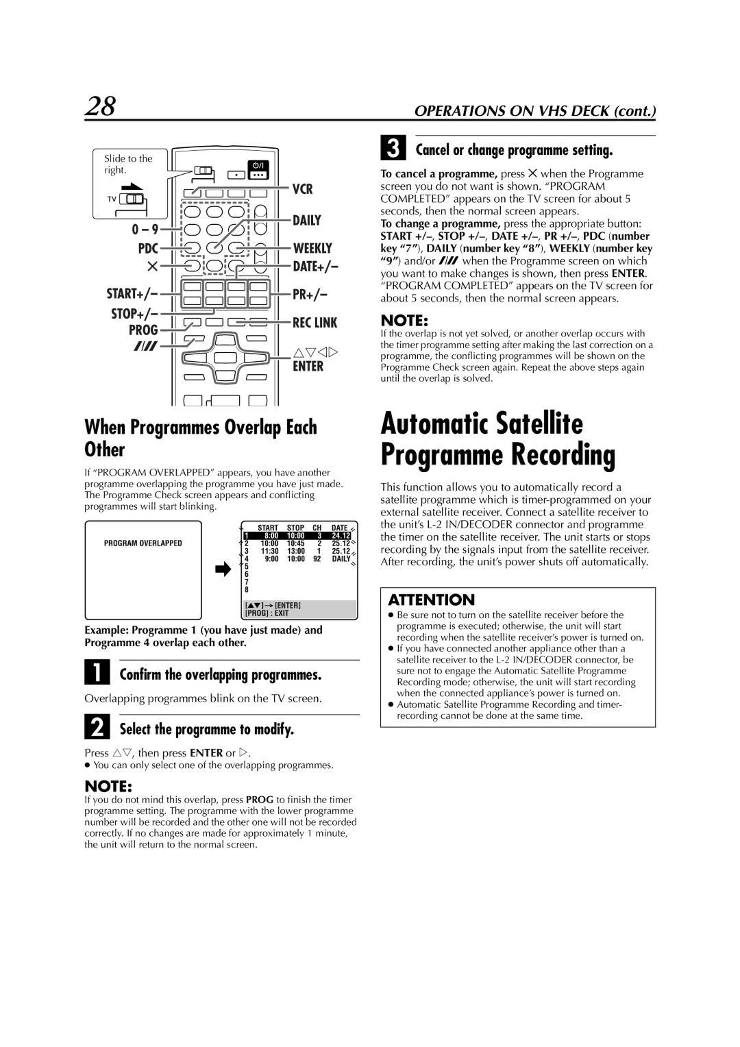 JVC LPT0991-001A When Programmes Overlap Each Other, Cancel or change programme setting, Select the programme to modify 