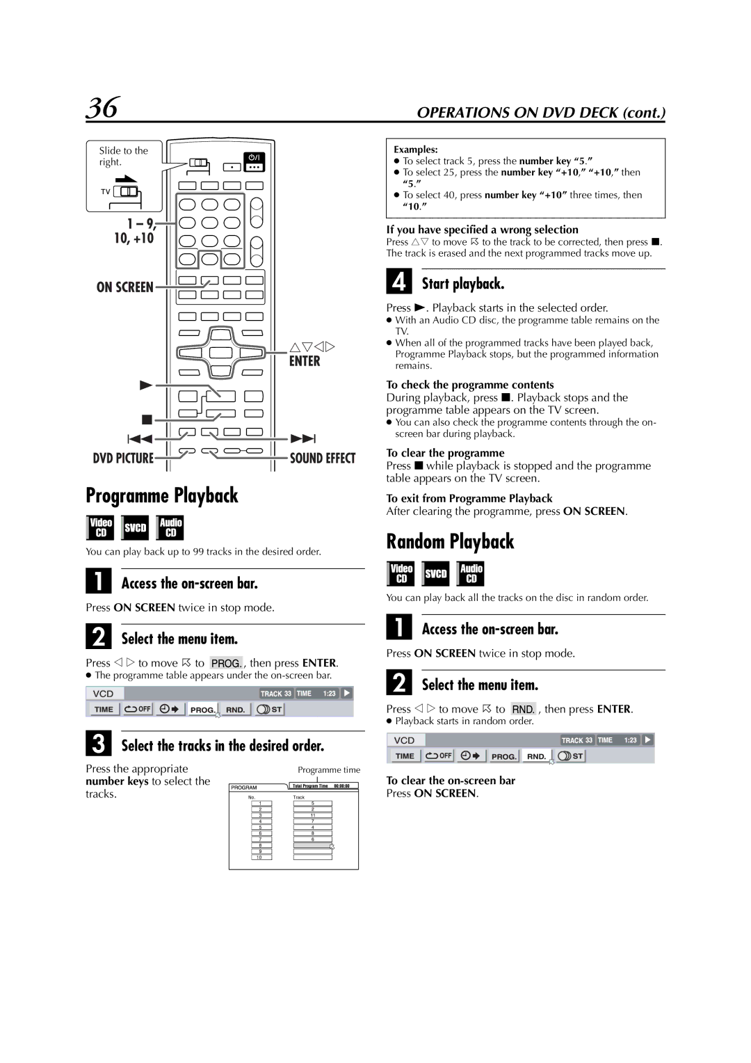 JVC LPT0991-001A manual Programme Playback, Random Playback 