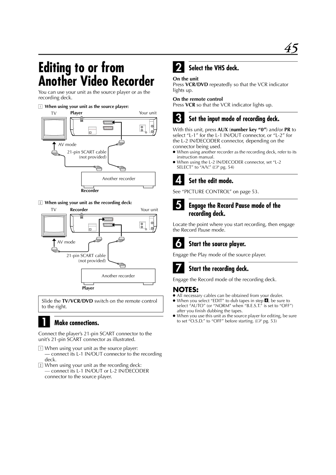 JVC LPT0991-001A manual Set the input mode of recording deck, Engage the Record Pause mode of the recording deck 