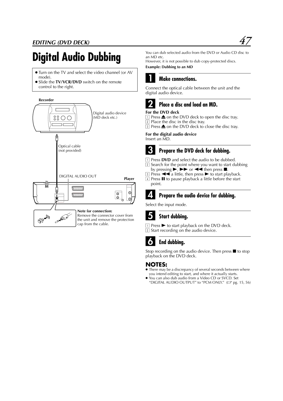 JVC LPT0991-001A manual Place a disc and load an MD, Prepare the audio device for dubbing, For the digital audio device 