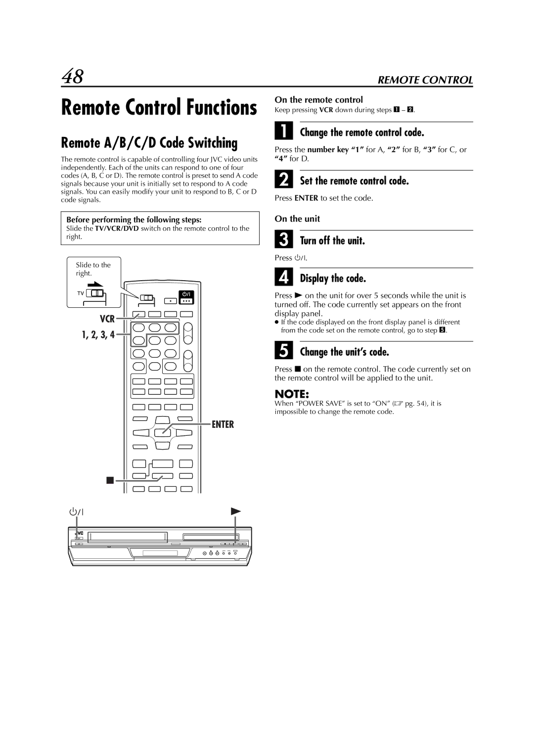 JVC LPT0991-001A manual Change the remote control code, Set the remote control code, Turn off the unit, Display the code 