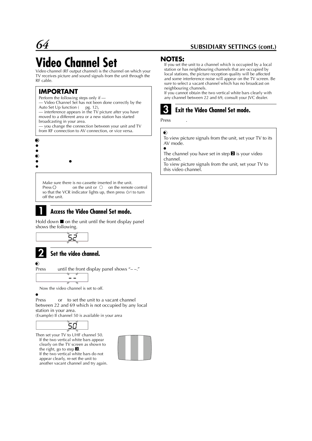 JVC LPT0991-001A manual Access the Video Channel Set mode, Exit the Video Channel Set mode, With AV Connection 