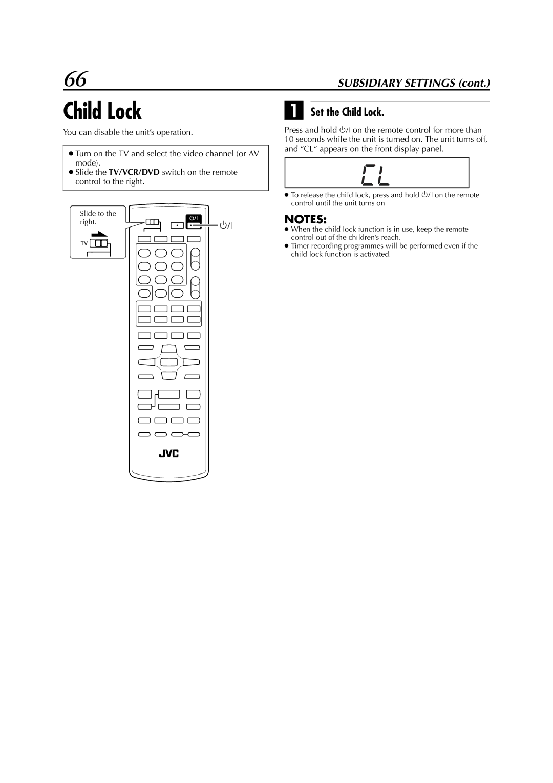 JVC LPT0991-001A manual Set the Child Lock 