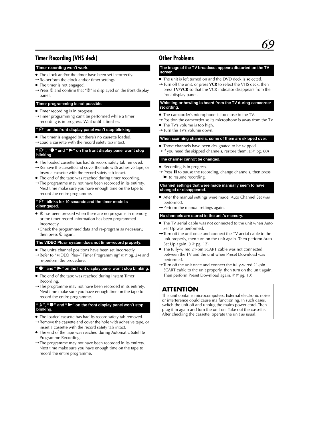 JVC LPT0991-001A manual Timer Recording VHS deck, Other Problems 