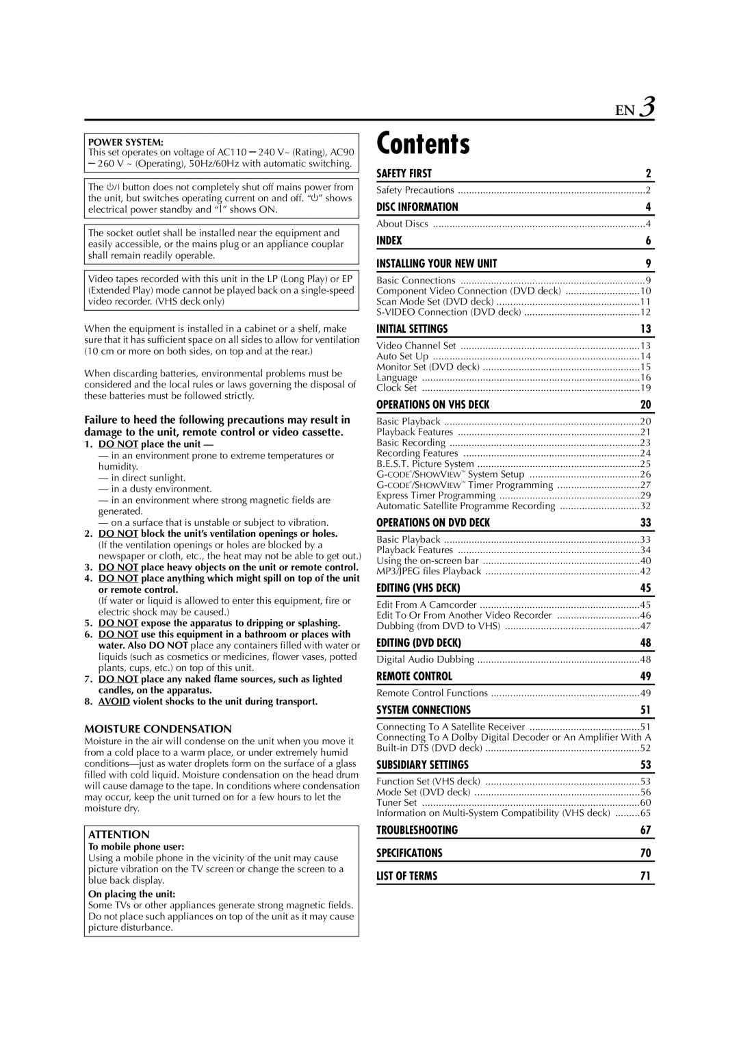 JVC 0105KTH-MW-BJ, LPT1016-001A manual Contents 