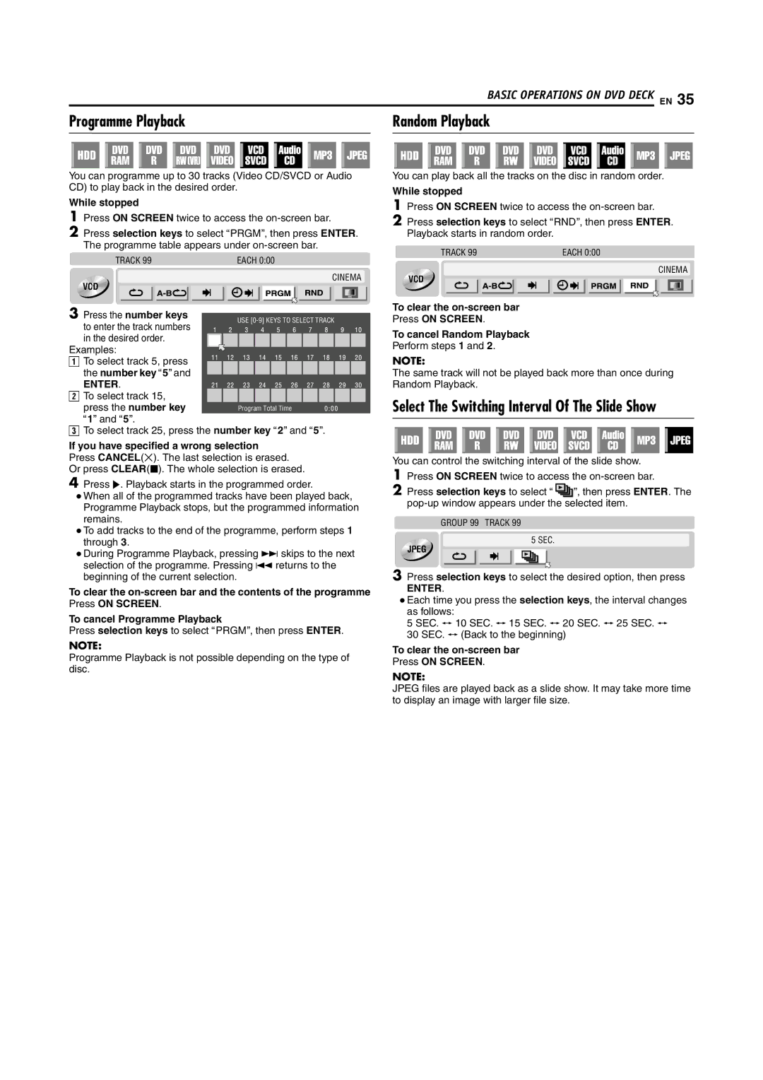 JVC LPT1029-001A manual Programme Playback Random Playback, While stopped 