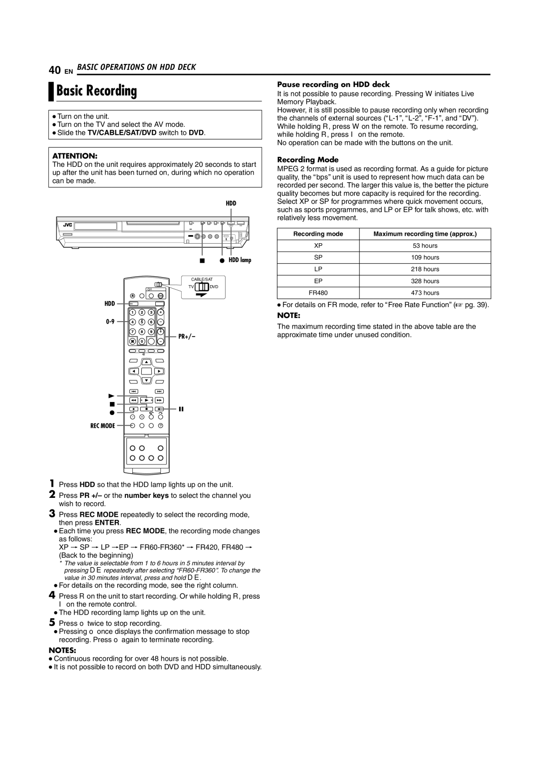 JVC LPT1029-001A manual Pause recording on HDD deck, Memory Playback 