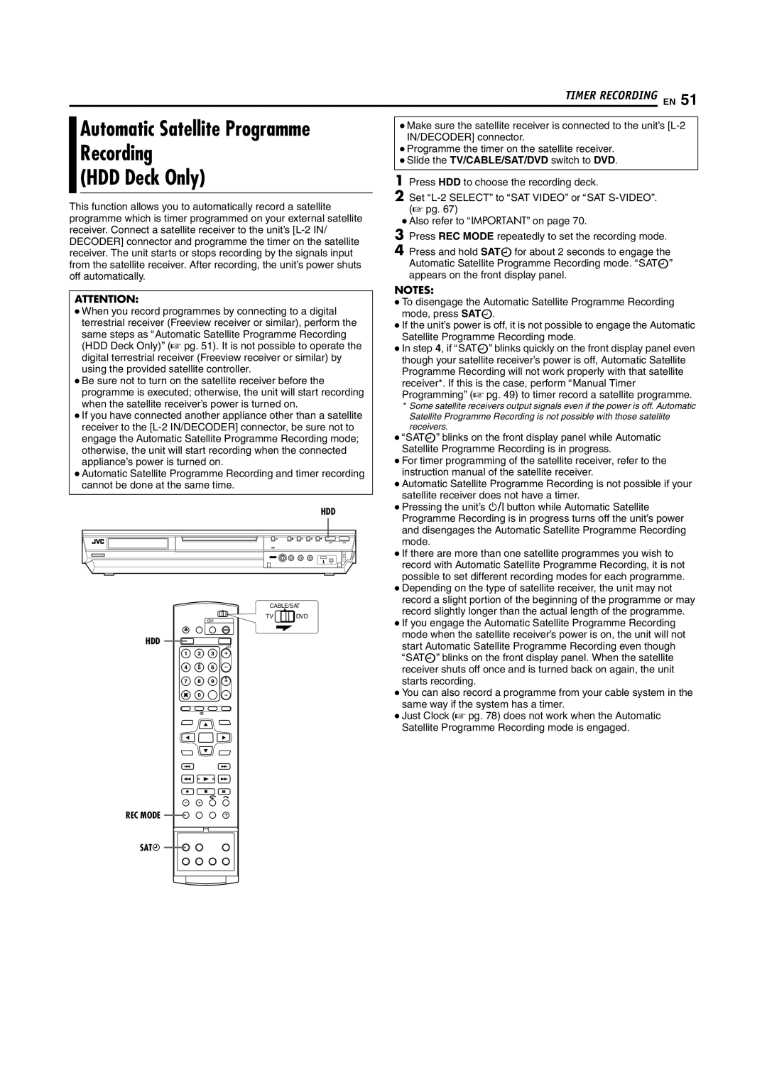 JVC LPT1029-001A manual Recording, HDD Deck Only 